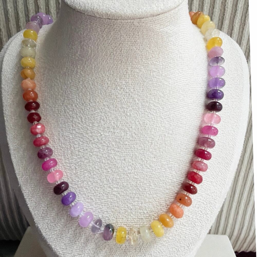 19" Multi Gemstone Necklace, Sunset Colors, Gold Tone Clasp, Citrine, Amethyst